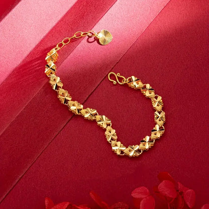 24K Gold Plated Shimmering Lucky Clover Heart Bracelet - Golden Luxury Charm