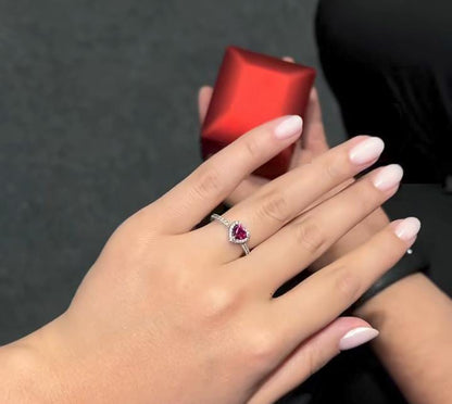 Red Stone Delicate Heart Ring 😍